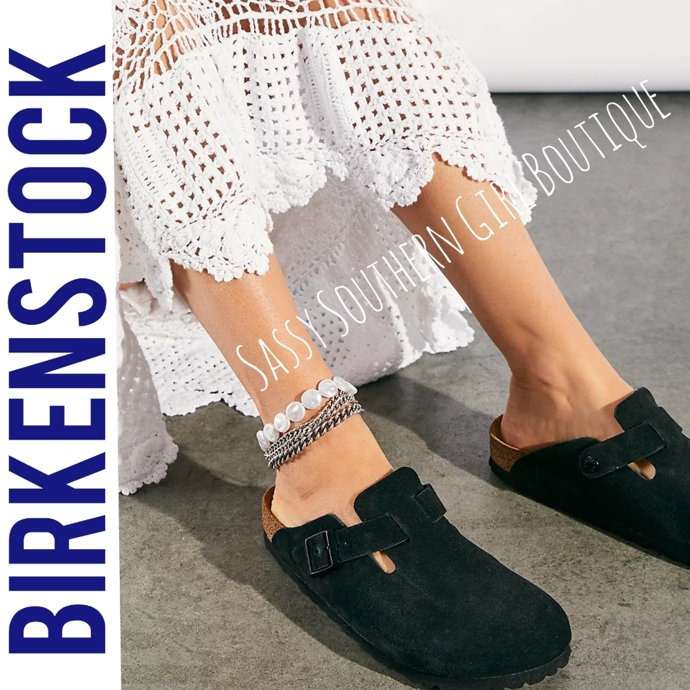 ⭐🆕 Birkenstock Black Suede Boston Soft Bed Mules